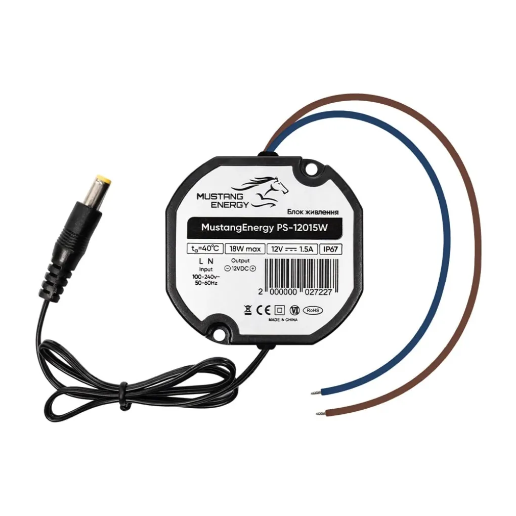 Блок живлення Mustang Energy PS-12015W 12V/1.5A вологозахищений IP67 (43-00102)- Фото 1